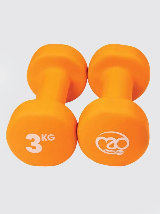 Yoga Mad Pair Of 3Kg Neo Dumbbells - Orange 4 Yoga Mad Pair Of 3Kg Neo Dumbbells - Orange - Image 2