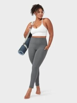 Manduka Renew Women's High Rise Yoga Leggings With Pocket - Heathered Grey -Yoga Supply Store zflkgqklnju